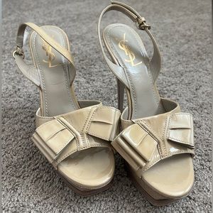 YSL nude y-bow platform heels
